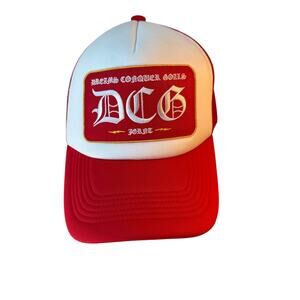 JUGRNAUT x DCG Dreams Conquer Goals Red Trucker Hat Embroidered